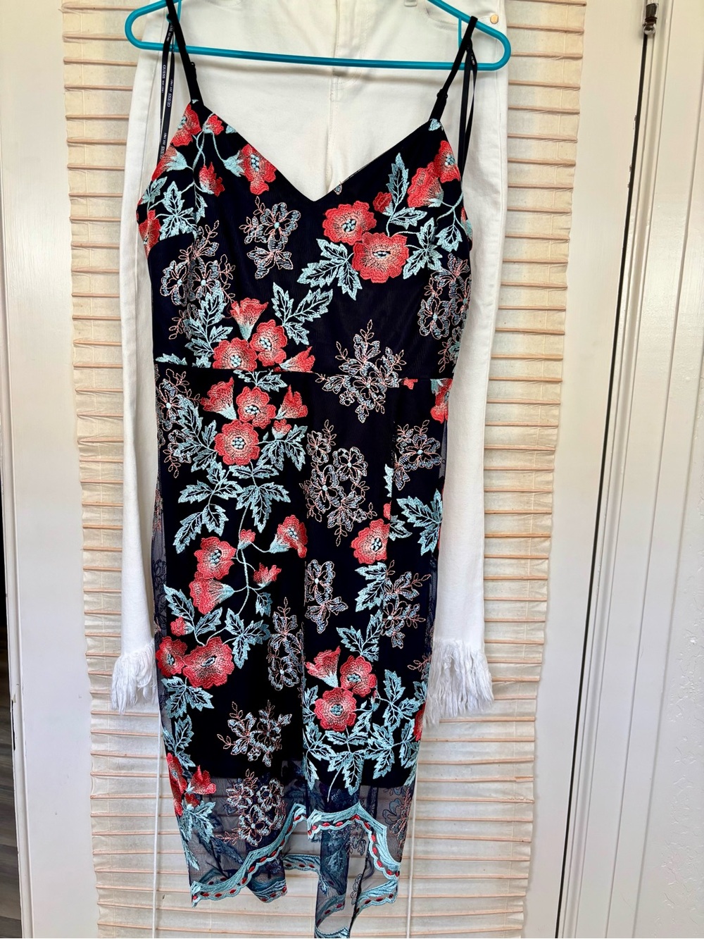 Guess Black Midi Slip Dress with Coral & Mint Floral Print